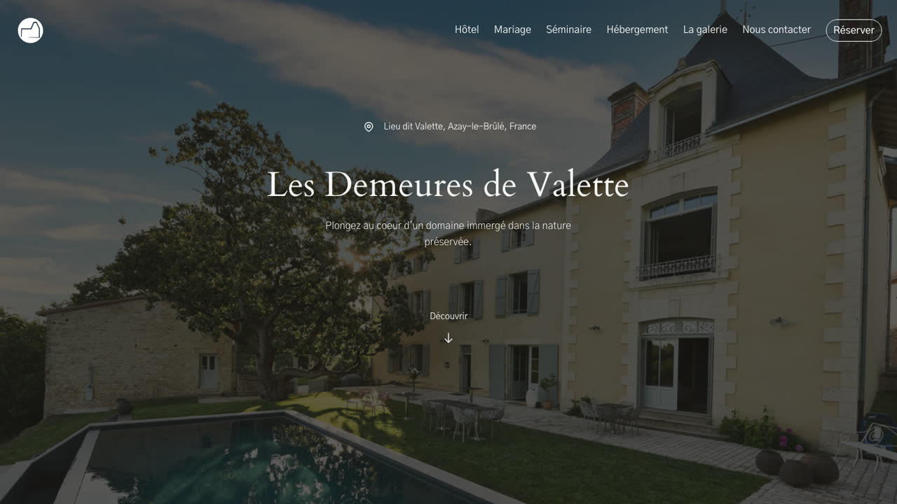 Page d’accueil du site Les Demeures de Valette